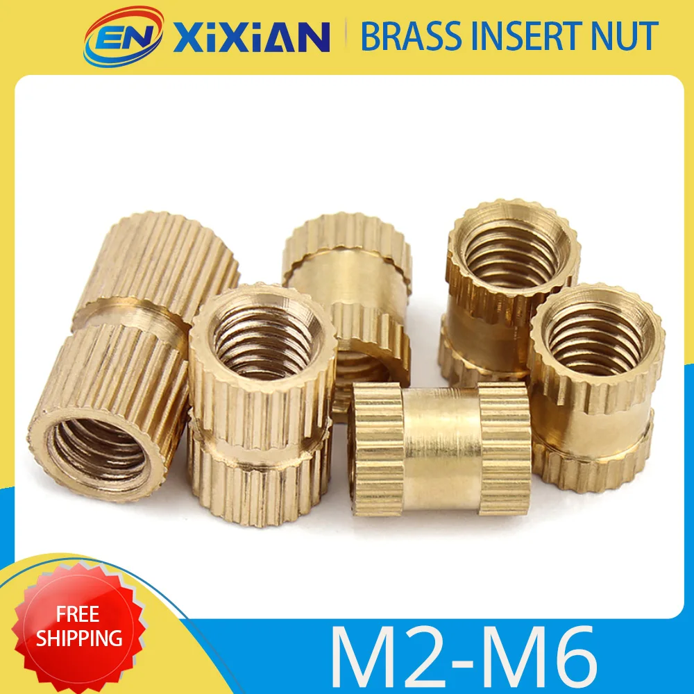 M2 M2.5 M3 M4 M5 M6 Brass Insert Nuts Copper Knurl Hot Melt Threaded Embedded Heat Set Nutsert Injection Moulding Through Nut