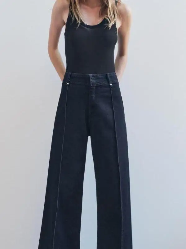 

Классические повседневные женские джинсы с высокой талией и широкими штанинами, свободный крой с высокой талией, износостойкие эластичные джинсовые брюки на четыре сезона