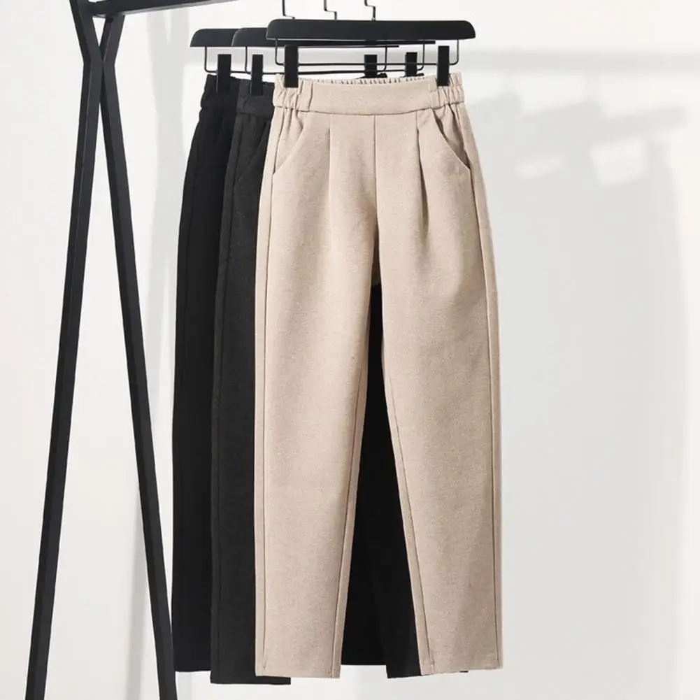 Women High Waist Trousers Elegant Women's Woolen Harem Pants with High Waist Pockets for Office Travel Autumn Winter Korean