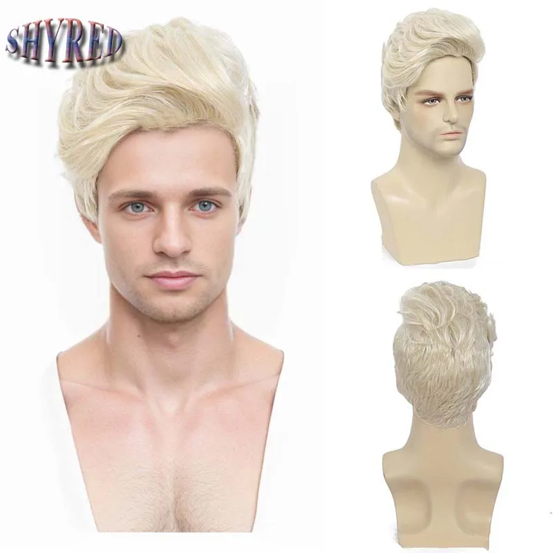 

Synthetic Short Mens Wig with Bangs Blonde Wig Male Pixie Cut Hair Daily Wig Cosplay Soft Heat Resistant Fiber