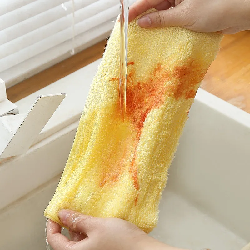 

New Oil Removal Dish Cloths Wood Fiber Non-stick Oil Towels Household Kitchen Cleaning Rags Scouring Pad Wet and Dry Wipe Cloth