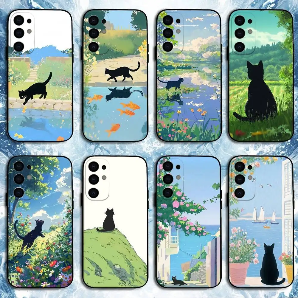 

Summer And The Black Cat Phone Case For Samsung S25,S24,S23,S22,S21,S20,Plus,Fe,Lite,Others Black Cover