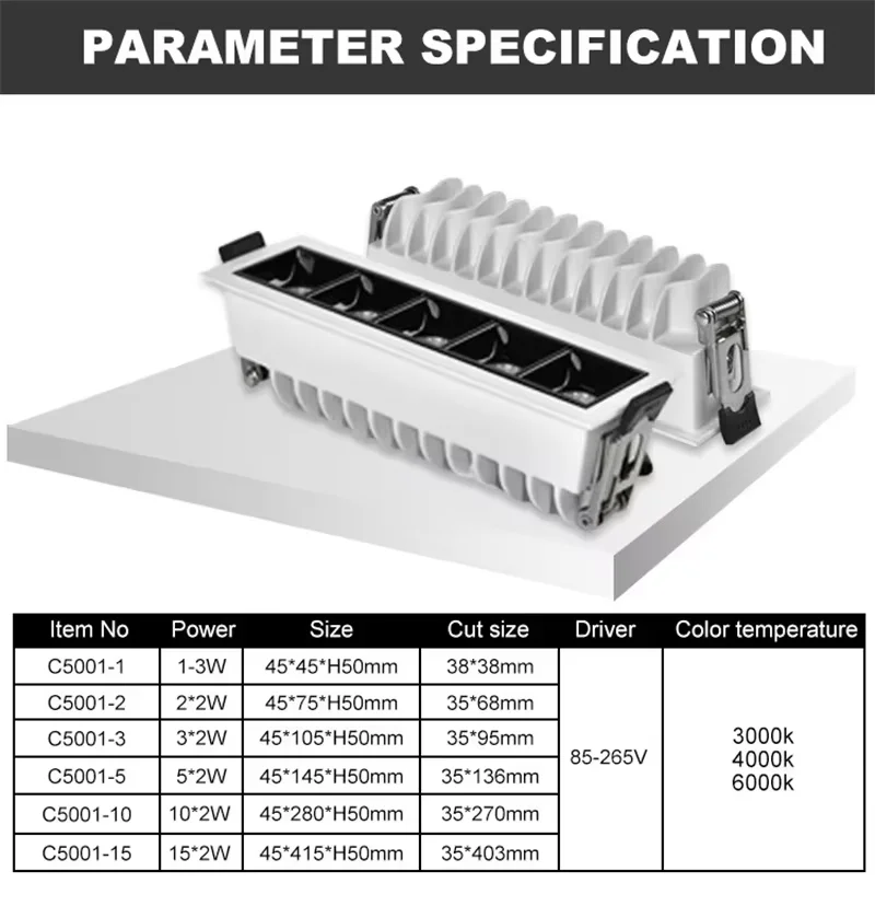 Imagem -02 - Linha Embutida Luz Regulável Led Downlight Luz de Teto 2w4w6w10w20w30w Grade Luz Cob Spot Light Iluminação Interior Ac110v220v