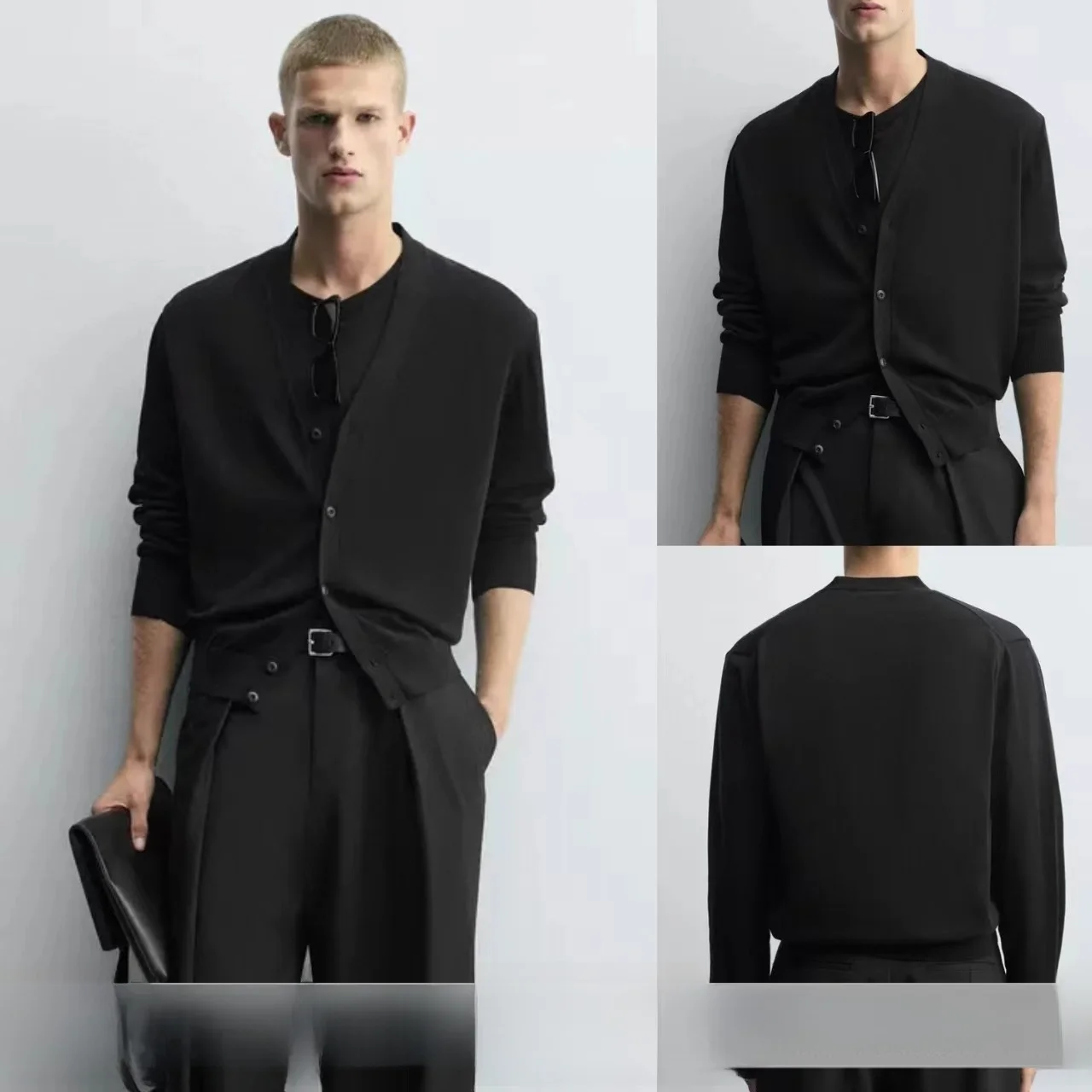 

Новинка 2025, осенний мужской однотонный свободный длинный вязаный открытый кардиган с v-образным вырезом, повседневный удобный дышащий свитер