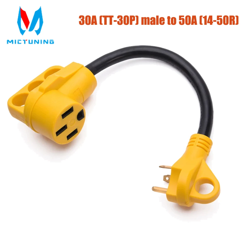 

MICTUNING 30 Amp To 50 Amp Caravan Adapter Cable 18" RV Power Cord Plug Adapter Power Grip Handles Design For Heavy Duty Trailer