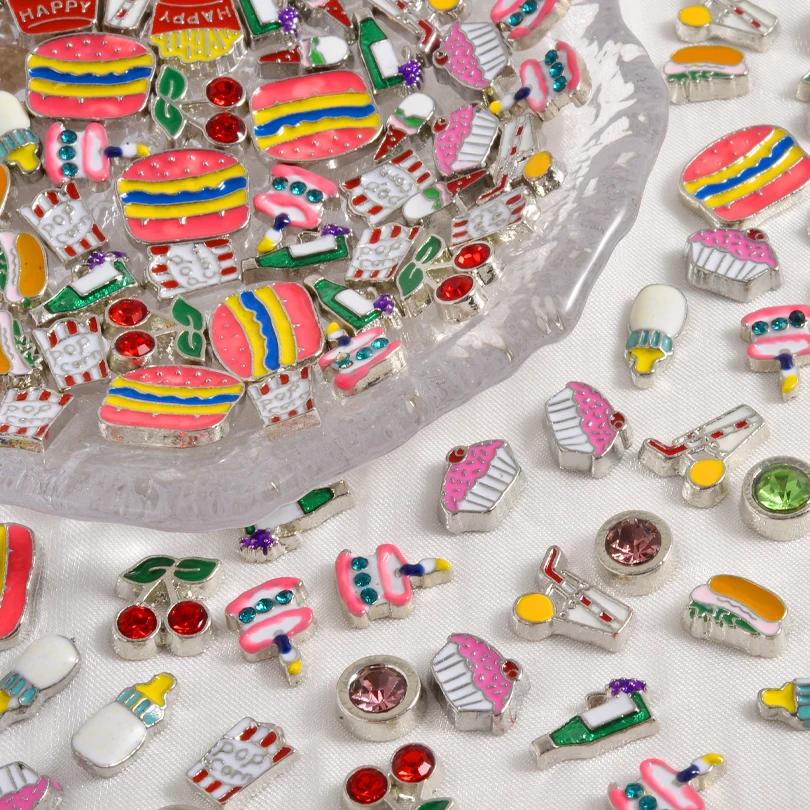 20Pcs Enamel Ice Cream Cupcake Fried Chips Flat Back Beads Junk Cases Funny Drinks Fast Food Floating Charms Jewelry Wholesale