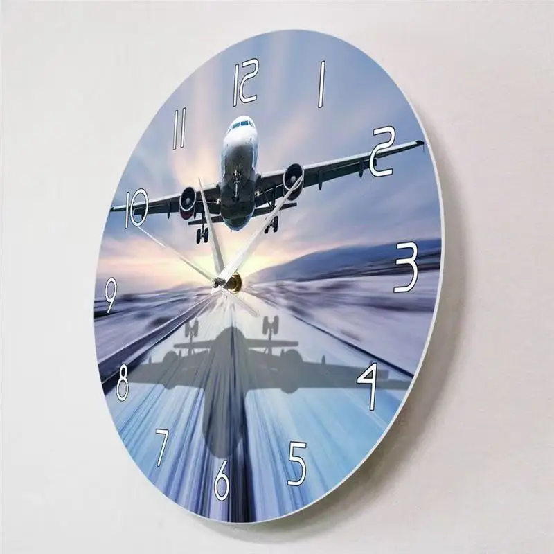 Airplane Landing Wall Clock Silent Quartz Watch Passenger Jet Runway Design Aviation Pilot Living Room Decor Ideal Aviation Enth
