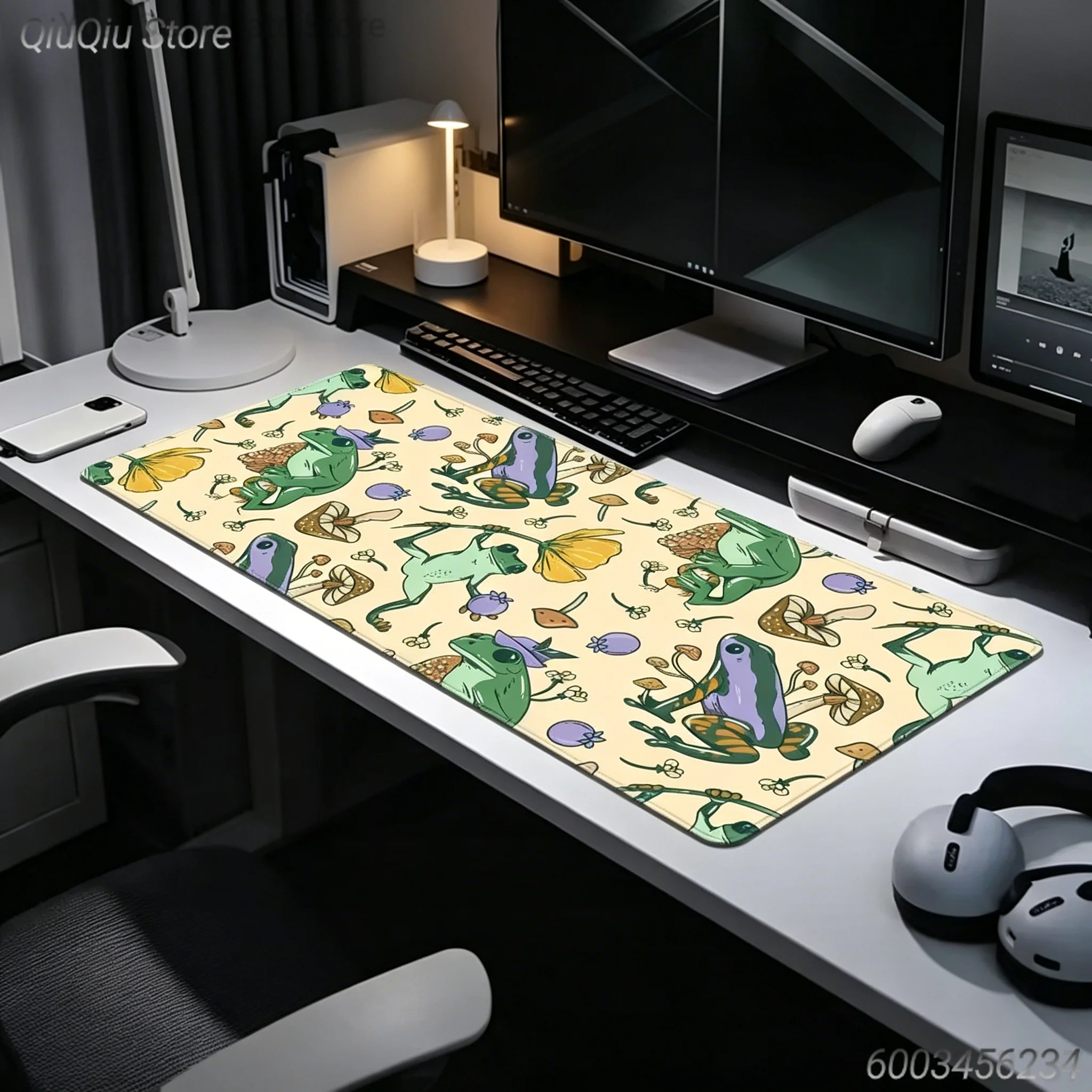 

1Pcs Cute Frog & Mushroom Print Stitched Edges Large Non-Slip Gaming Mouse Pad Desk Mat