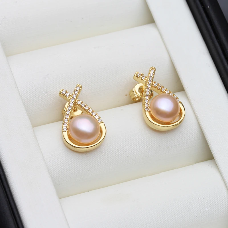 Genuine Bridal White Natural Pearl Earrings For Woman,Trendy Stud Earrings with Pearls Mother Wife Birthday Gift White Black - view 2
