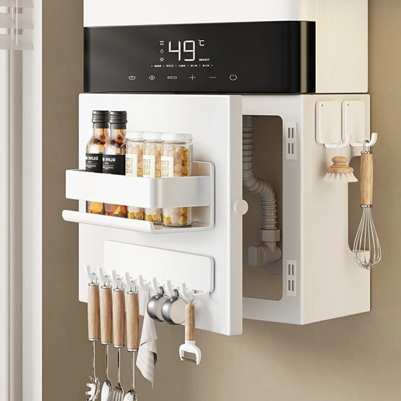 

Gas water heater shield kitchen wall mounted magnetic pipe cover ugly decorative cover hook hole board rack