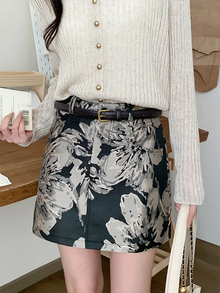 

Bla Flower Print ort Skirt Women's Loose A-Line Skirt Summer New Design Slimming High Waist Korean Sle Commute