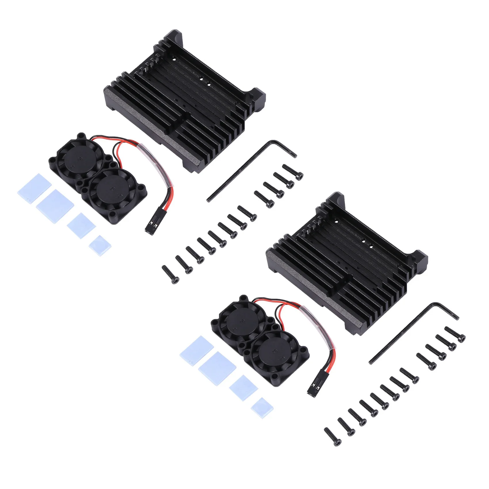 New--2X For Raspberry Pi 4 Aluminum Case With Dual Cooling Fan Metal Shell Black Enclosure For Raspberry Pi 4 Model B