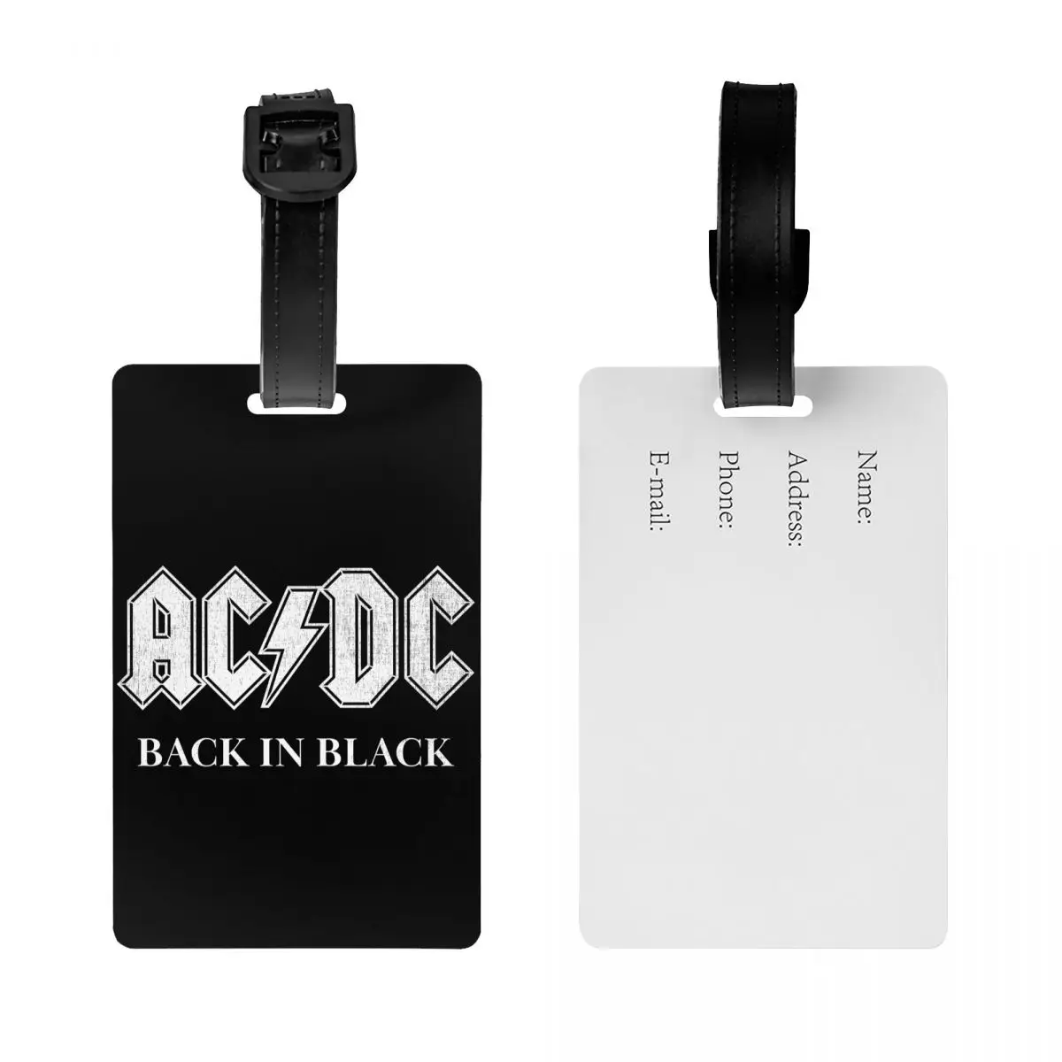 AC DC Black In Black Luggage Tag Heavy Metal Rock Travel Bag Suitcase Privacy Cover ID Label