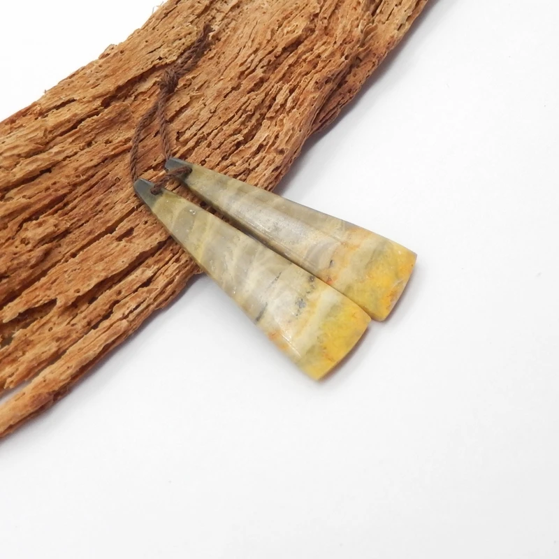 Natural Bumble Bee Jasper Earring Beads Matched Pair Gemstone Jewelry Components for DIY Accessories  39x12x4mm 4.8g