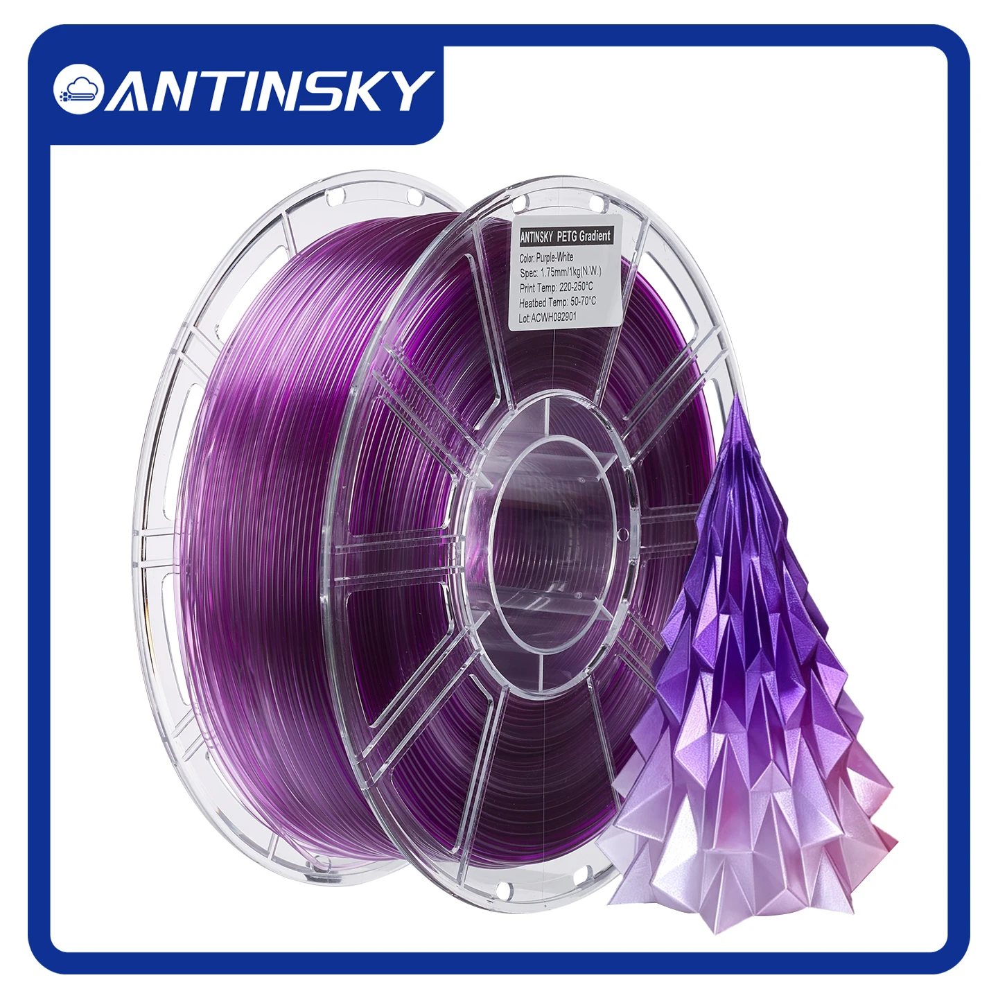 ANTINSKY PETG Regenbogen-Filament Farbverlauf 3D-Drucker-Filament für DIY-Kunsthandwerk