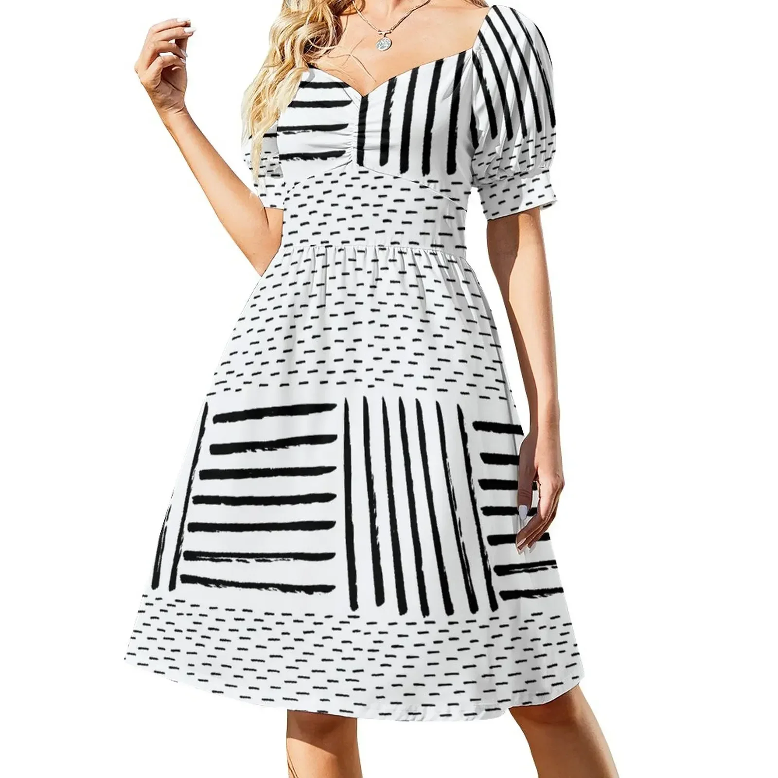 

Black white watercolor modern brushstrokes pattern Short-Sleeved Dress Women's skirt Prom gown Dress