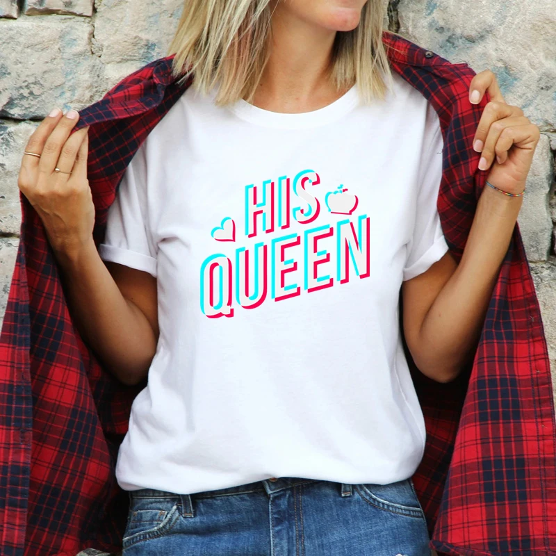 King and Queen T Shirt for Couples Lover Cotton T-Shirt for Girl Boys Plus Size Summer Women and Men's Shirts Top Tee Casual Top