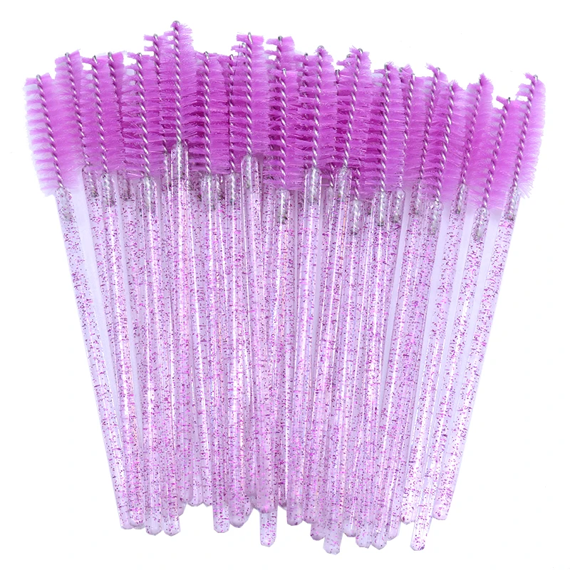 50pcs Disposable Eyelash Brushes Crystal Eye lash Mascara Wands Glitter Lash Comb Spoolies Micro Makeup Applicators