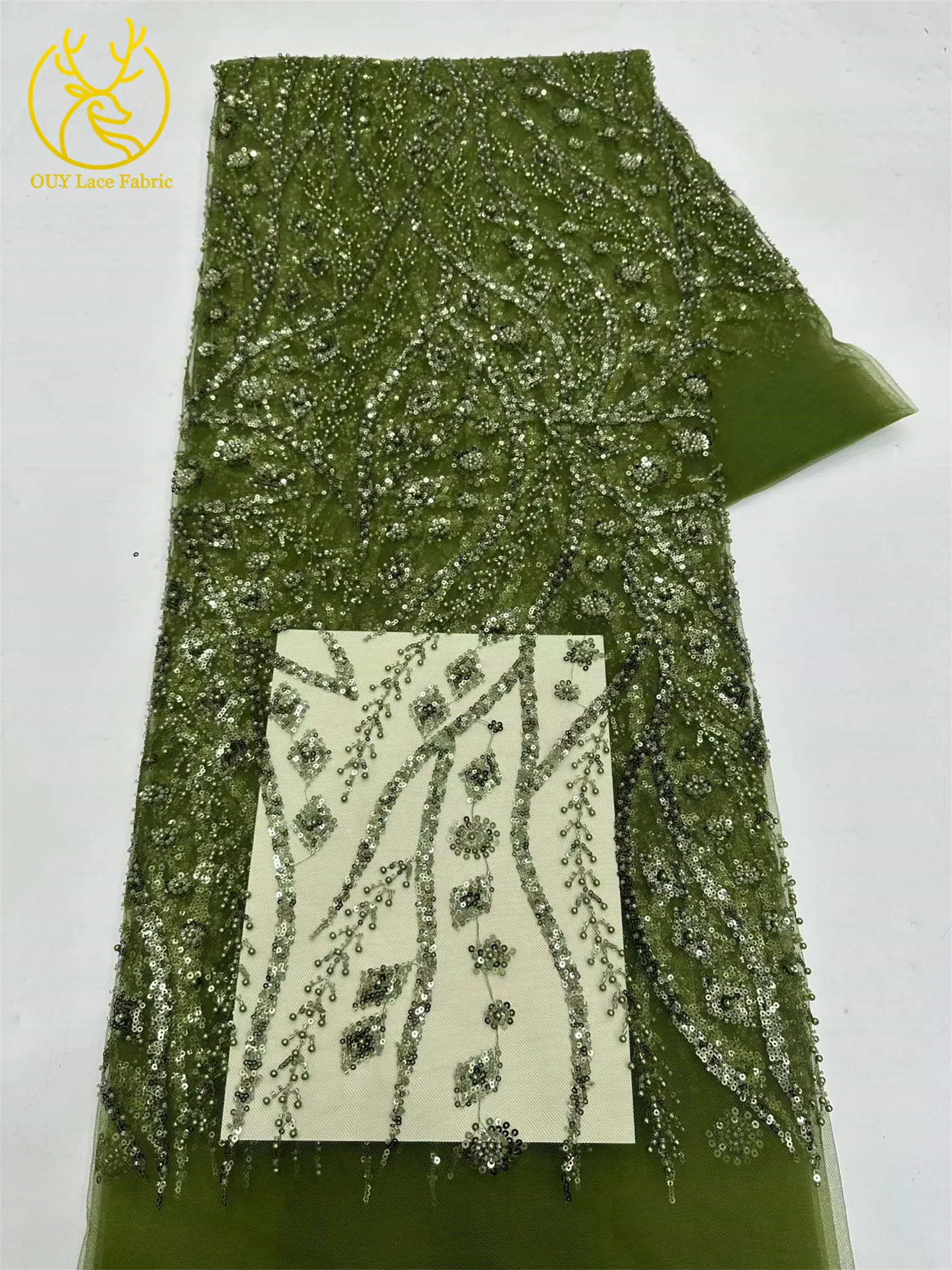 Schwarzer Afrikanischer Pailletten-Perlen-Spitzenstoff 2026 Modischer Nigerianischer Pailletten-Tüll-Spitzenstoff für Hochzeitskleider 5 Yards – Detail 5
