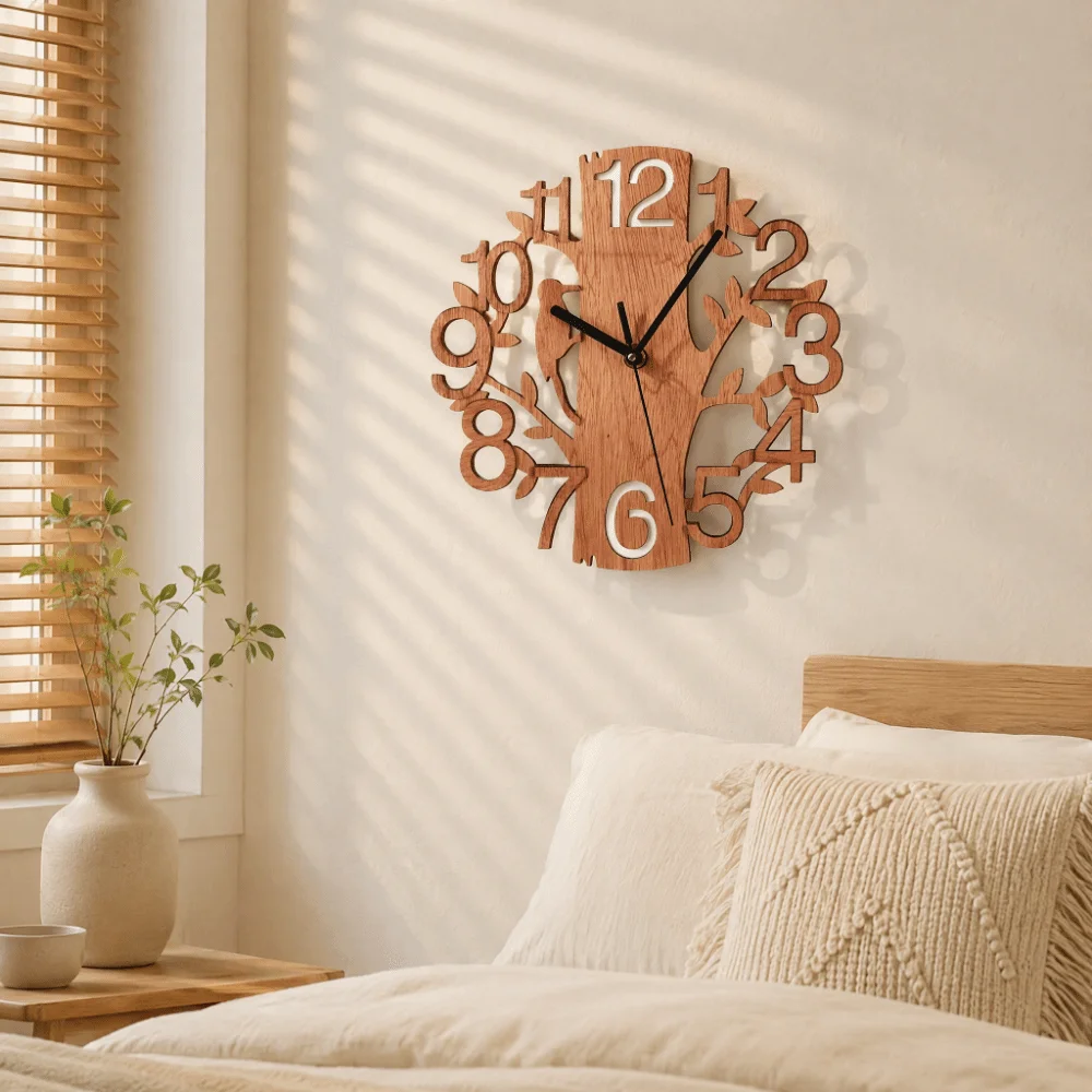 Silent Wooden Resin Clock Mold 10 Inch Silent Movement Tree of Life Clock Round Shape Wooden Wall Clock for Bedroom