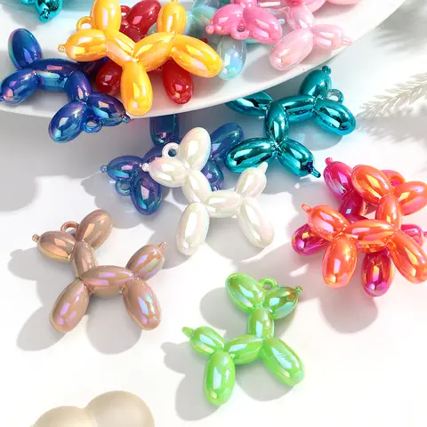 5pcs AB Colorful Acrylic 45x46mm Balloon Dog Charms Pendant for DIY Jewelry Craft Making Keychain Necklace Earrings Accessories