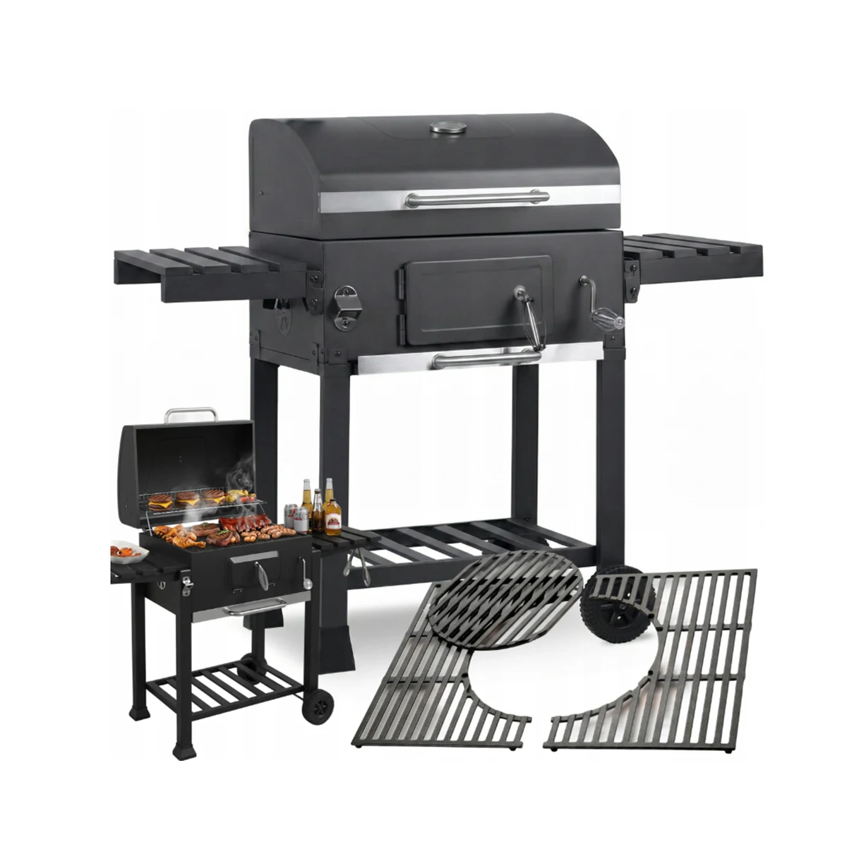 Grillwagen BBQ Smoker Holzkohlegrill mit Rädern, Edelstahlgriff …