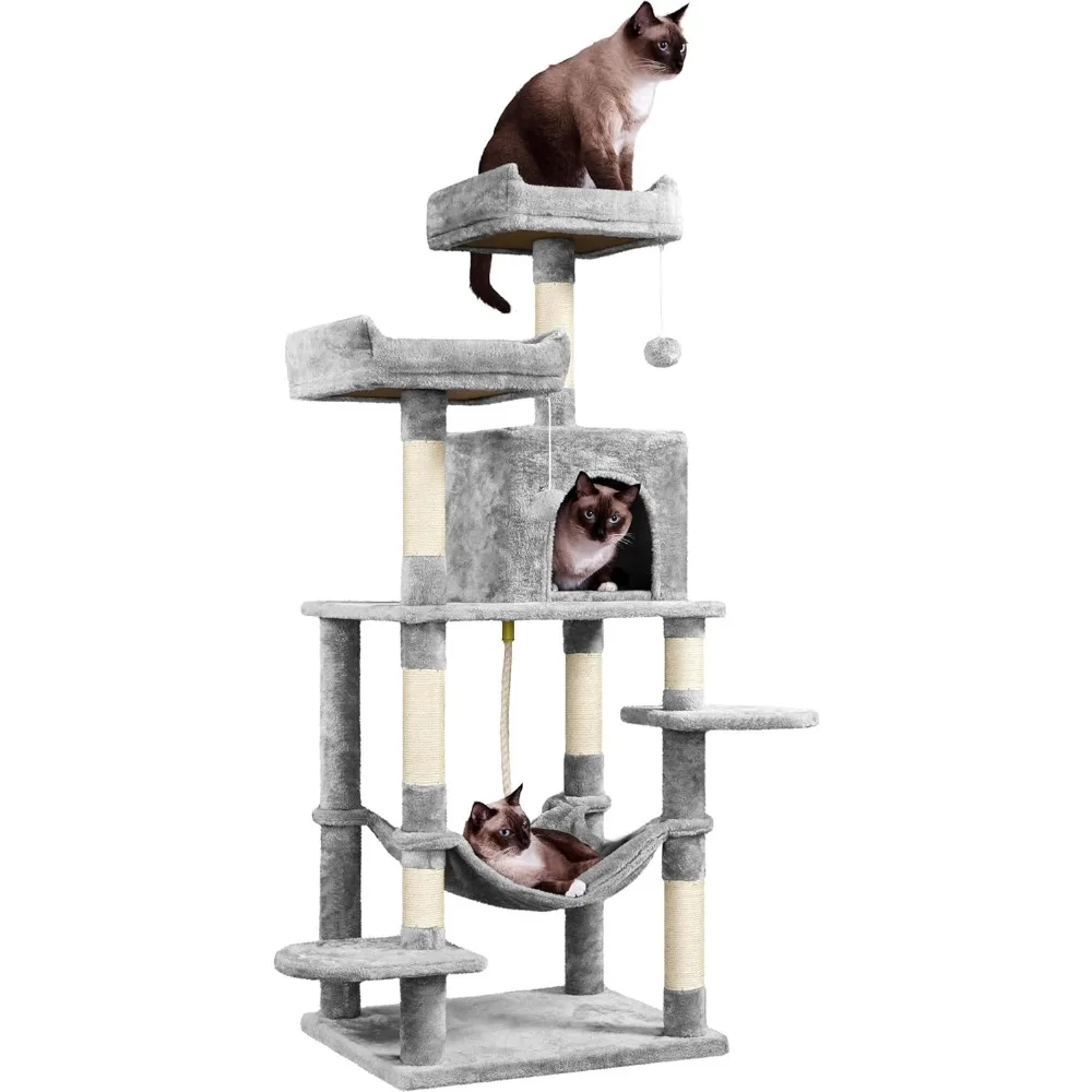 

59 inches Multi-Level Cat Tree Tower Condo Furniture w/Scratching Posts, Stand House Activity Center for Indoor Cats, Kitten