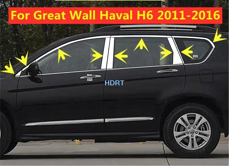 For Great Wall Haval H6 2011-2016 Car Stainless Steel Car Door Glass Window Pillar Frame Cover Middle Column Trim Accessories