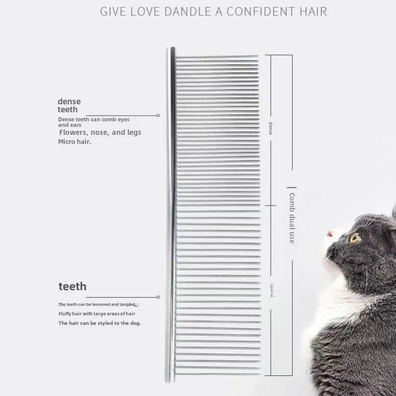 Stainless steel pet comb large comb small cat comb dog steel comb silver double-sided comb can be customized with color