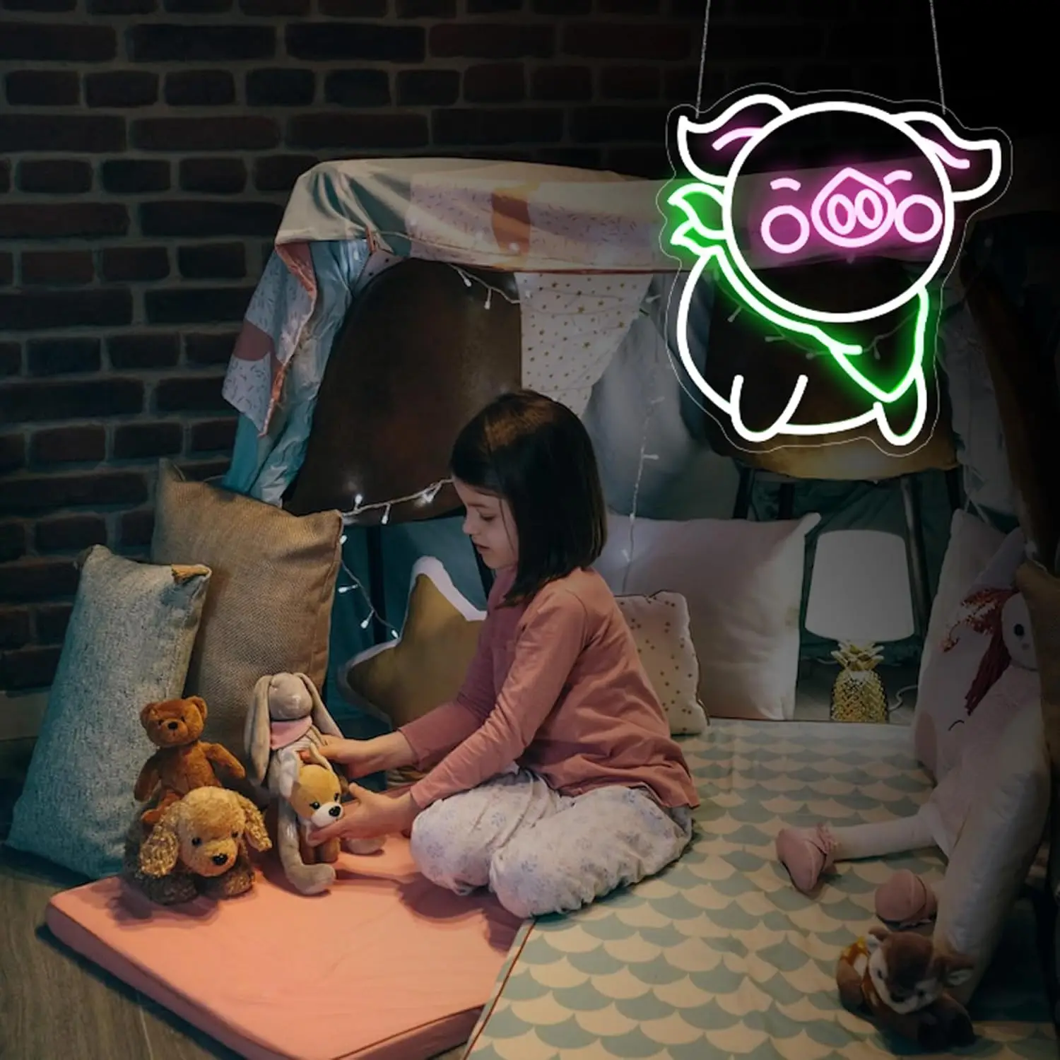 Pig Neon Sign Animal Decor USB Power Neon Light for Kid Room Pet Shop Toy Shop Birthday Party Bedroom Decor Dimmable Night Light
