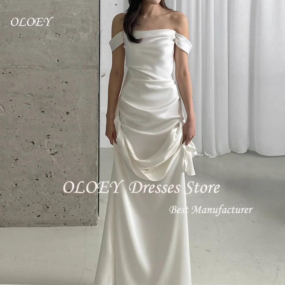 

OLOEY Customized White Satin Korean Mermaid Wedding Dress Off the Shoulder Reception Bridal Dress Korea Wedding Photo Shoot