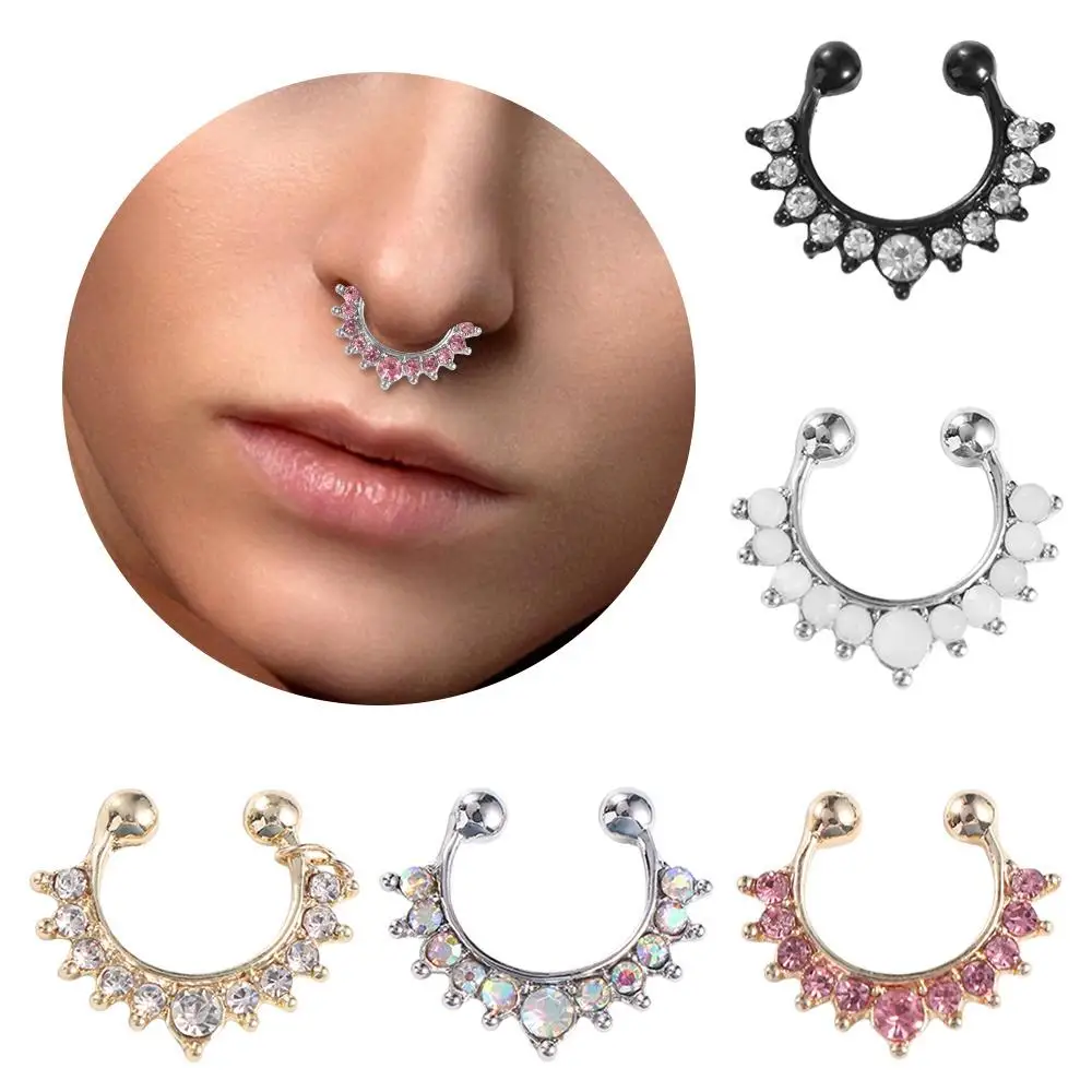 Retro Cool Simple Geometric Rhinestone Punk Fake Nose Ring Bear Nose Cuff Biżuteria do ciała Nose Stud