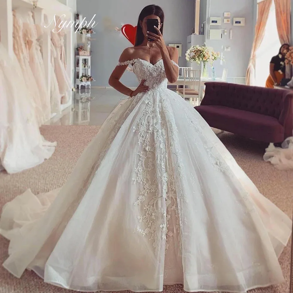 Sweetheart Wedding Dresses Off The Shoulder Sweep Train Lace Appliques Bridal Gown Abito Da Sposa Personalised Customized Robe