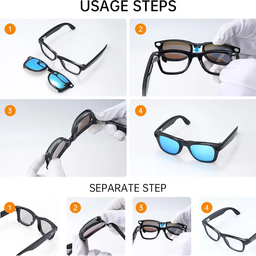 Clip For Ray-Ban Meta Wayfarer RW4006/RW4012 GEN2 Standard Smart Glasses Clip Colorful Polarized Sunglasses Lenses