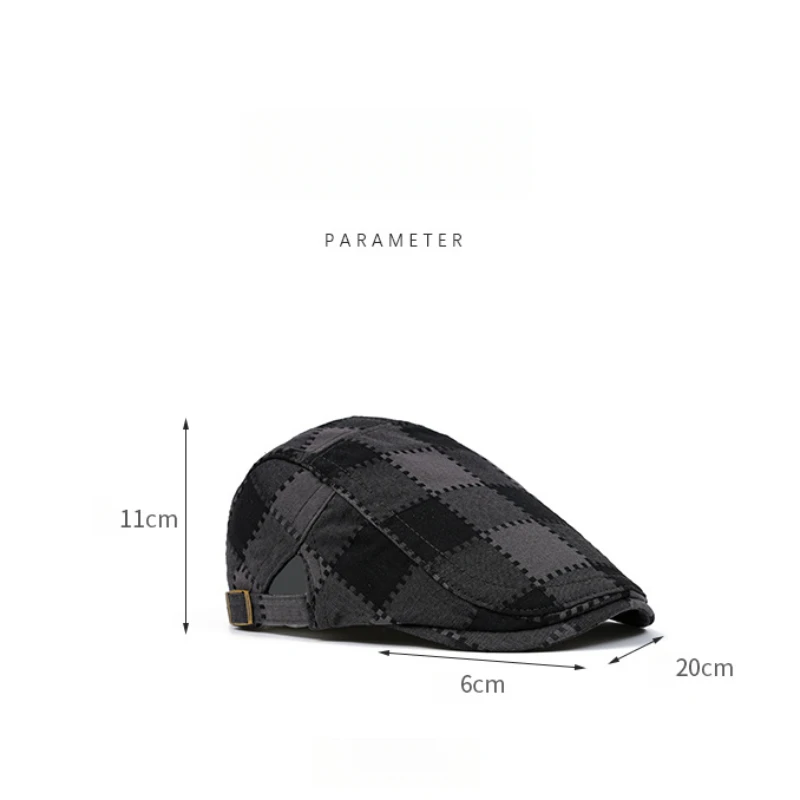 Unisex Polyester Beret Cap with Patchwork Design and Checkered Pattern Adjustable Head Circumference All Seasons Plaid Newsboy