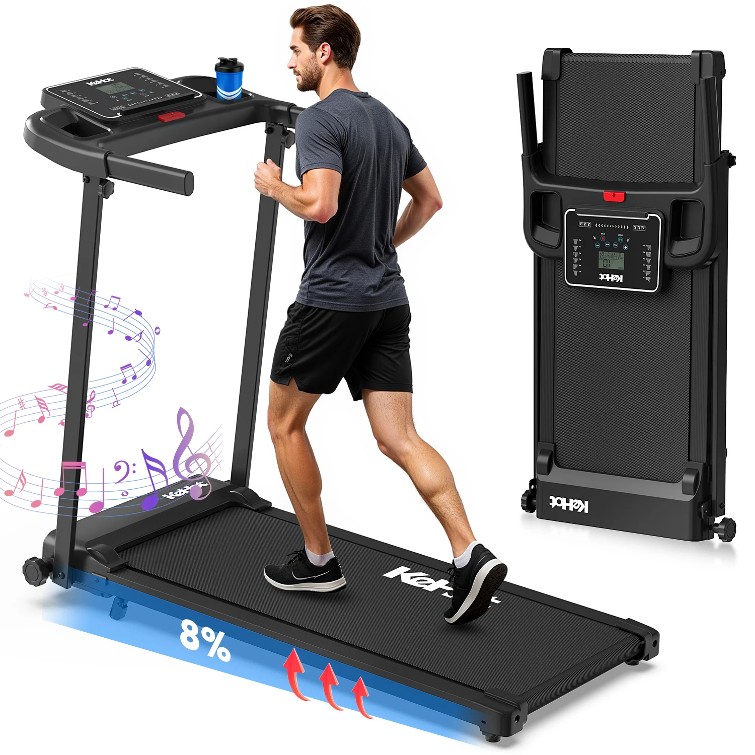 Tapis Roulant Pieghevole con Controllo APP, Motore da 2.5HP, 8 Livelli di Inclinazione, Compatto per Fitness Domestico con Display LED e 12 Programmi