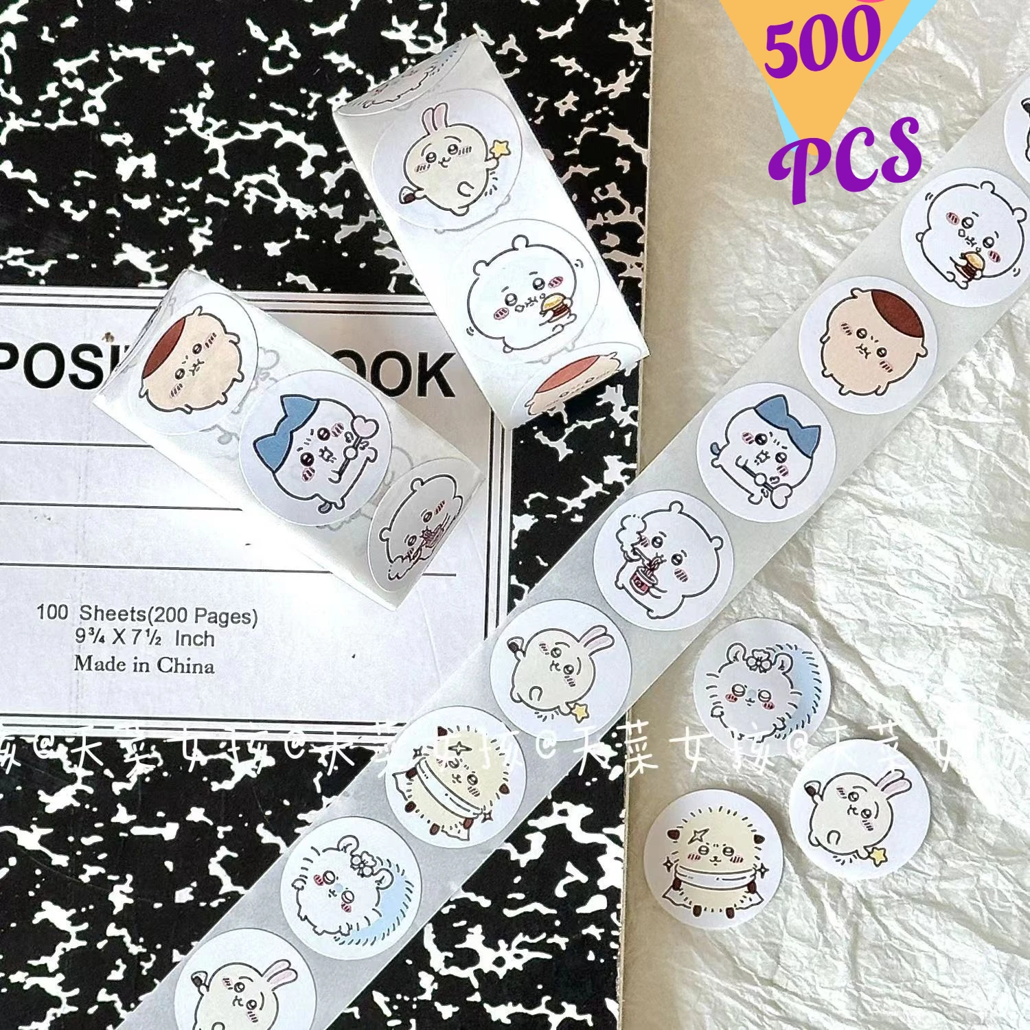 500Pcs Chiikawas Cartoon Cute Stickers Peripheral Notebook Phone Case Decorative Stickers Sealing Roll Sticker Stationery Supply