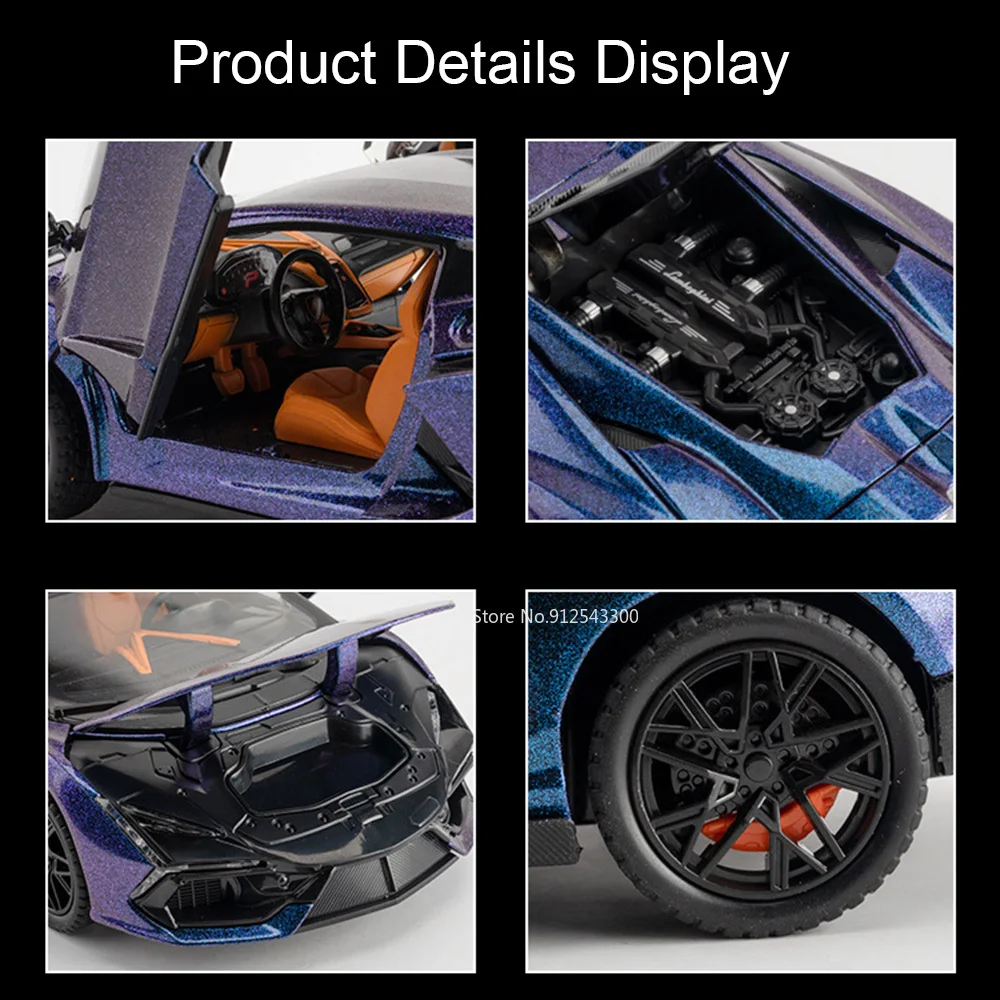 Modèle de voiture jouet Revuelto SCV12 à l'échelle 1:24, en alliage moulé sous pression, portes ouvrables, son et lumière, voitures de course à recul, modèles de décoration d'intérieur