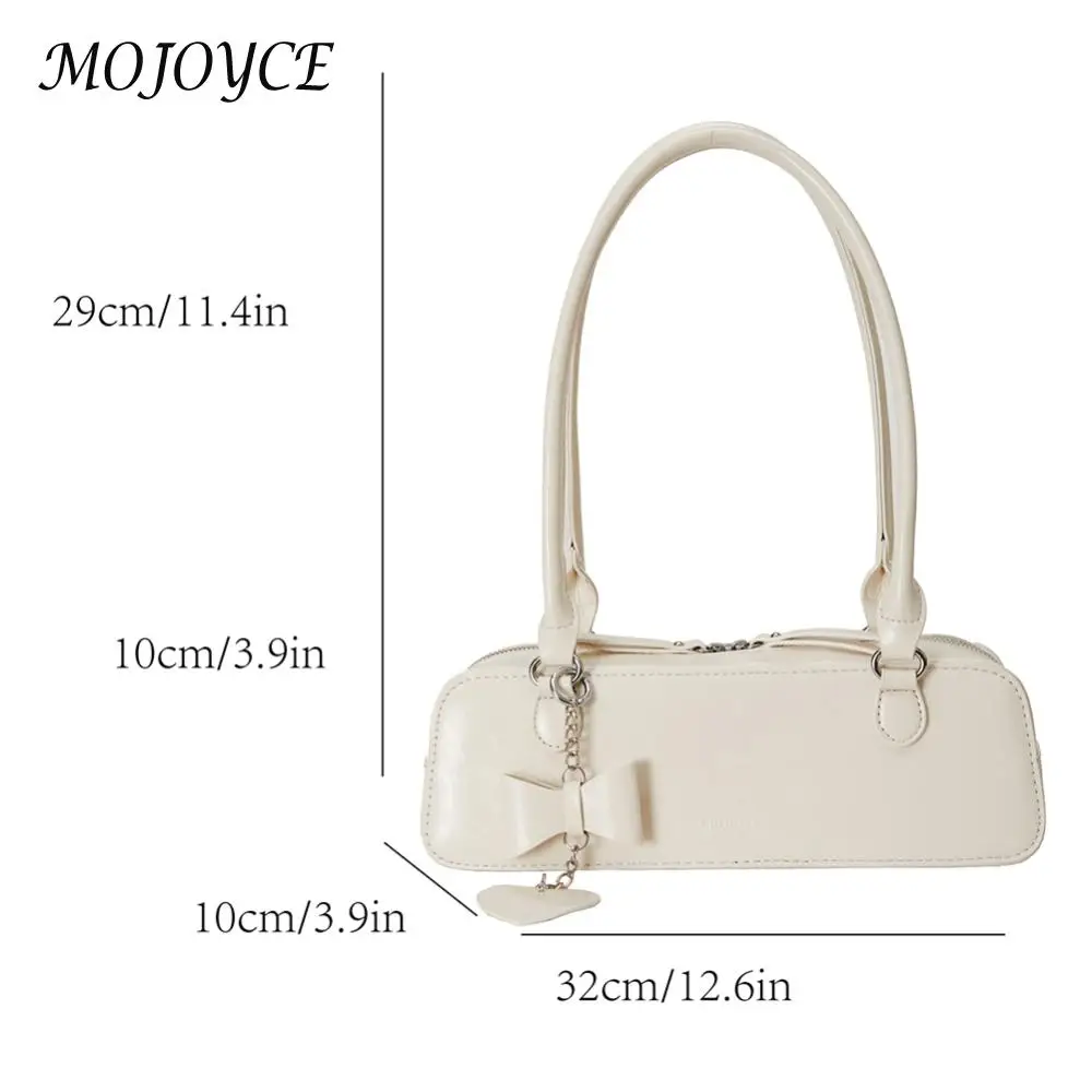 Vrouwen Pu Onderarmtas Mode Schoudertas Effen Kleur Elegante Hobo Tas Ritssluiting Met Hart Hanger Stijlvolle Schoudertas