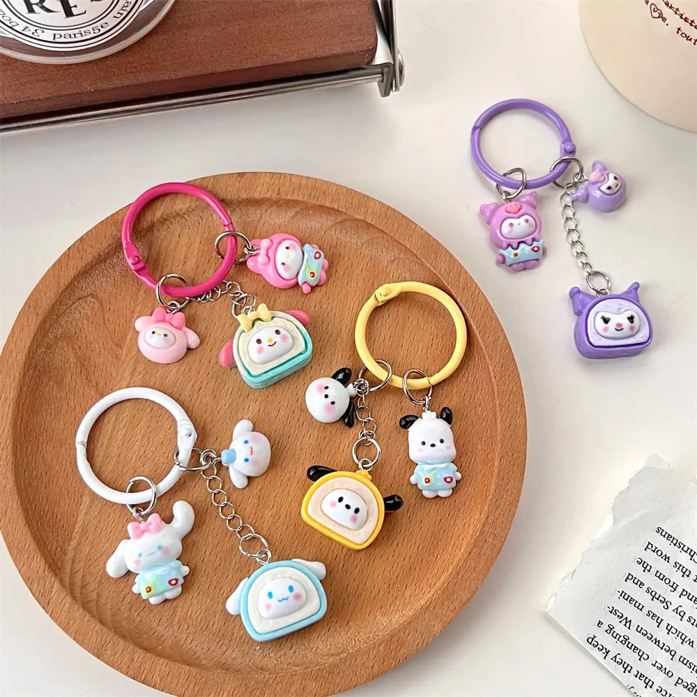 2Pcs Popular Cute Card Ring Keychain Pendant Cartoon Animal Keychain Pendant Decorative Pendant