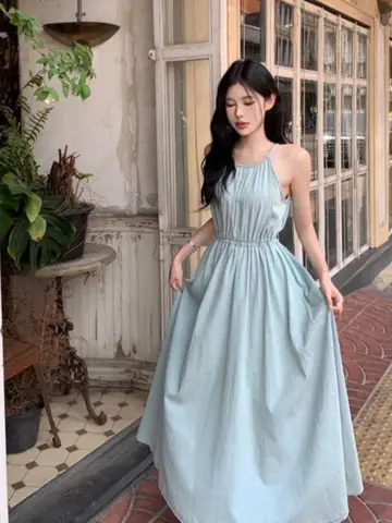 여름 드레스 한국 스타일 빈티지 여름 여름철 해변 해변 휴가 여성용 무소매 드레스 원피스 드레스 원피스 드레스 원피스 드레스