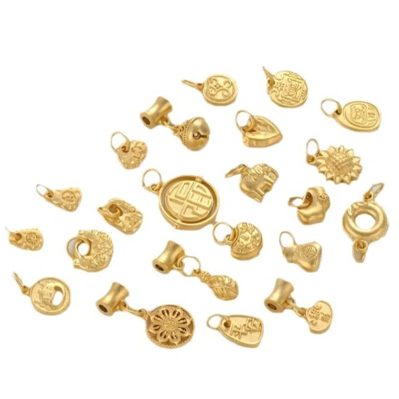 

High Color Retention Sand Gold Irregular Fu Brand, Money Bag, Elephant, Bell & Cartoon Dragon Zodiac Pendants for DIY Jewelry