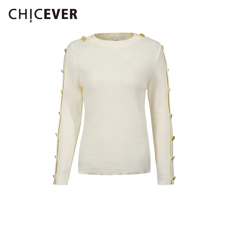 

CHICEVER однотонный однобортный свитер женский с круглым вырезом и длинным рукавом повседневные минималистичные женские свитера осенняя новая мода