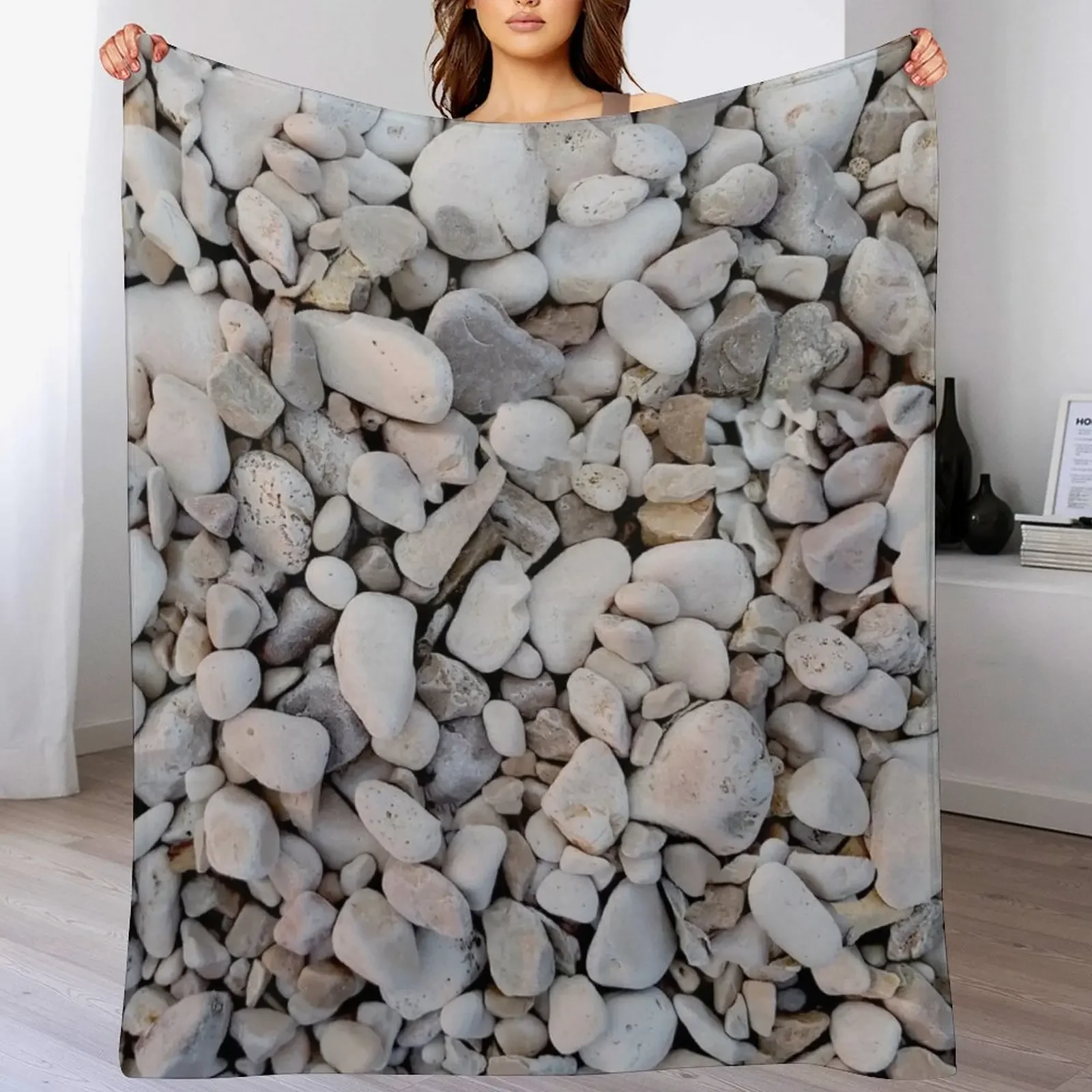 Summer break Pebble beach , Original photography Summer is my season Throw Blanket Easy Care Comfortable Blanket for Couch
