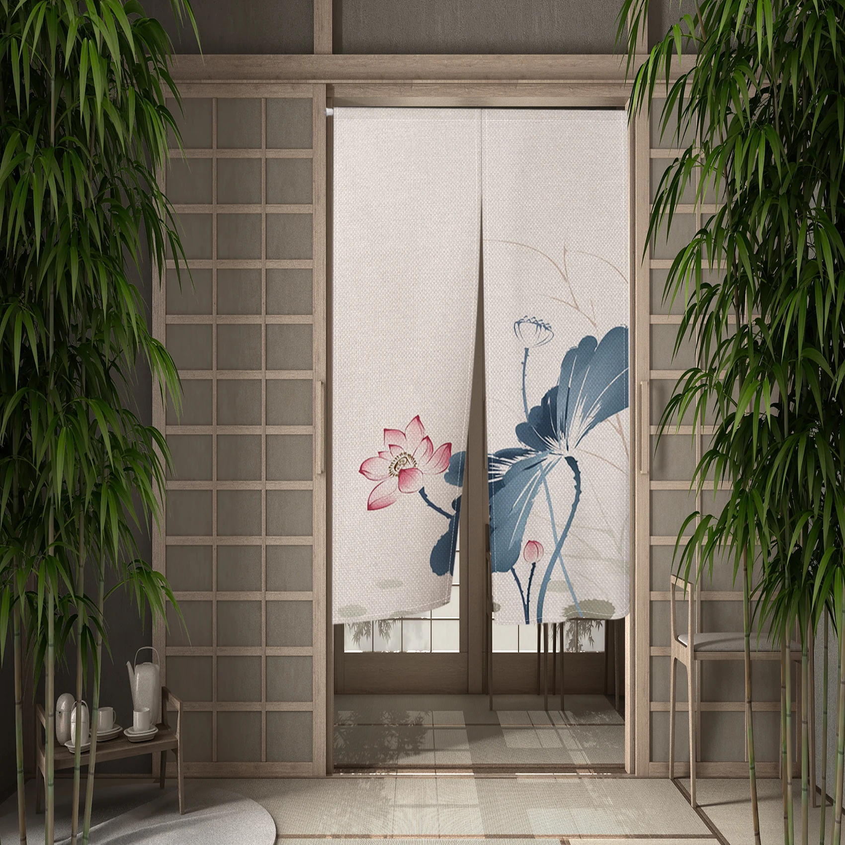 Koi Lotus Kitchen Living Room Entrance Partition Short Curtain Japanese Ukiyo-e Door Curtain Noren For Cabinet Covering Curtains