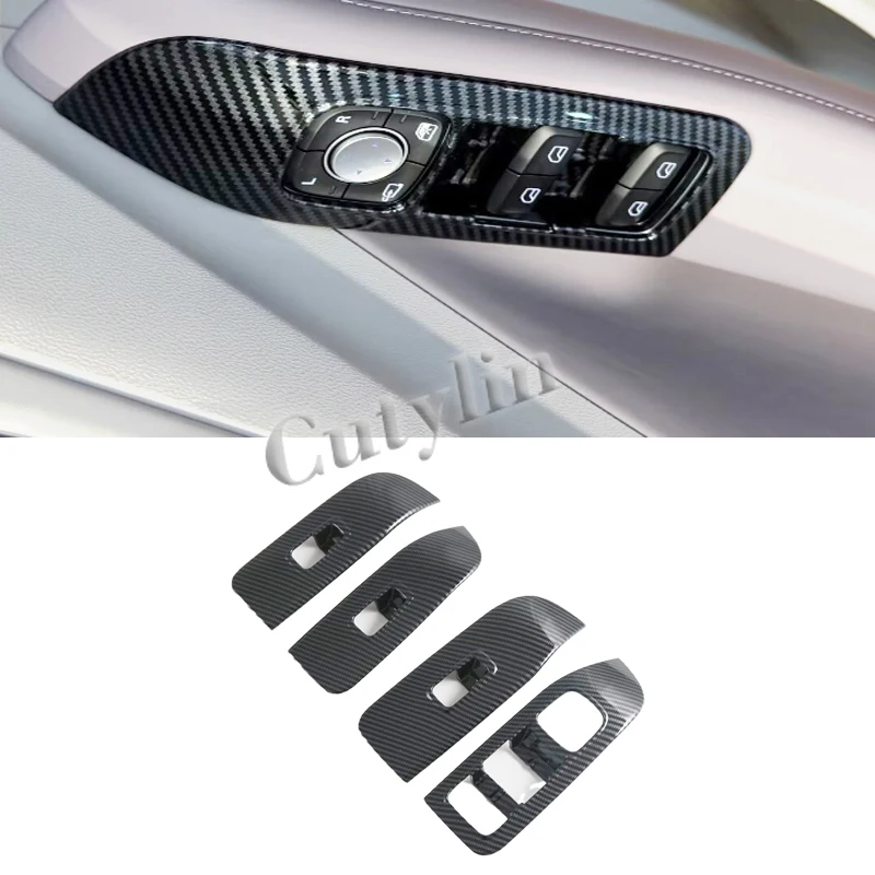 LHD ل MG 4 MG4 EV 2026 2027 ألياف الكربون الداخلية مركز التحكم نافذة التبديل والعتاد التحول لوحة منفذ الهواء غطاء أزرار الكسوة #3