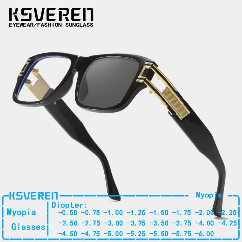 Classic Large Frame Square Photochromic Myopia Glasses Men Women Finished Prescription Optical Eyewear Negative Diopter