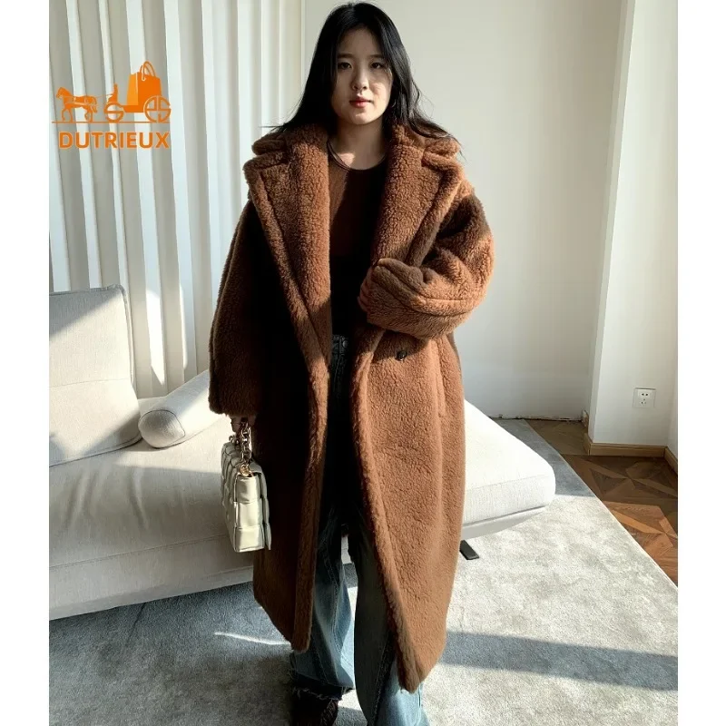 

With Box Womens Teddy Coat Jacket 2024 Winter New Women's Jacket Thick Warm Alpaca Wool Cashmere Long Fur Coat