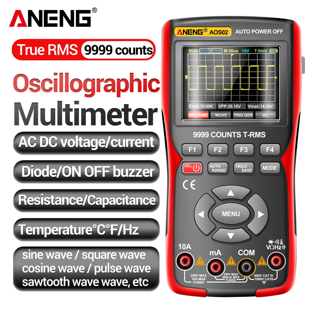 ANENG AOS02 9999 Counts Digital Professional Oscilloscope Multimeter 48M/S 10MHZ PC Waveform Data Storage True RMS Tranistor