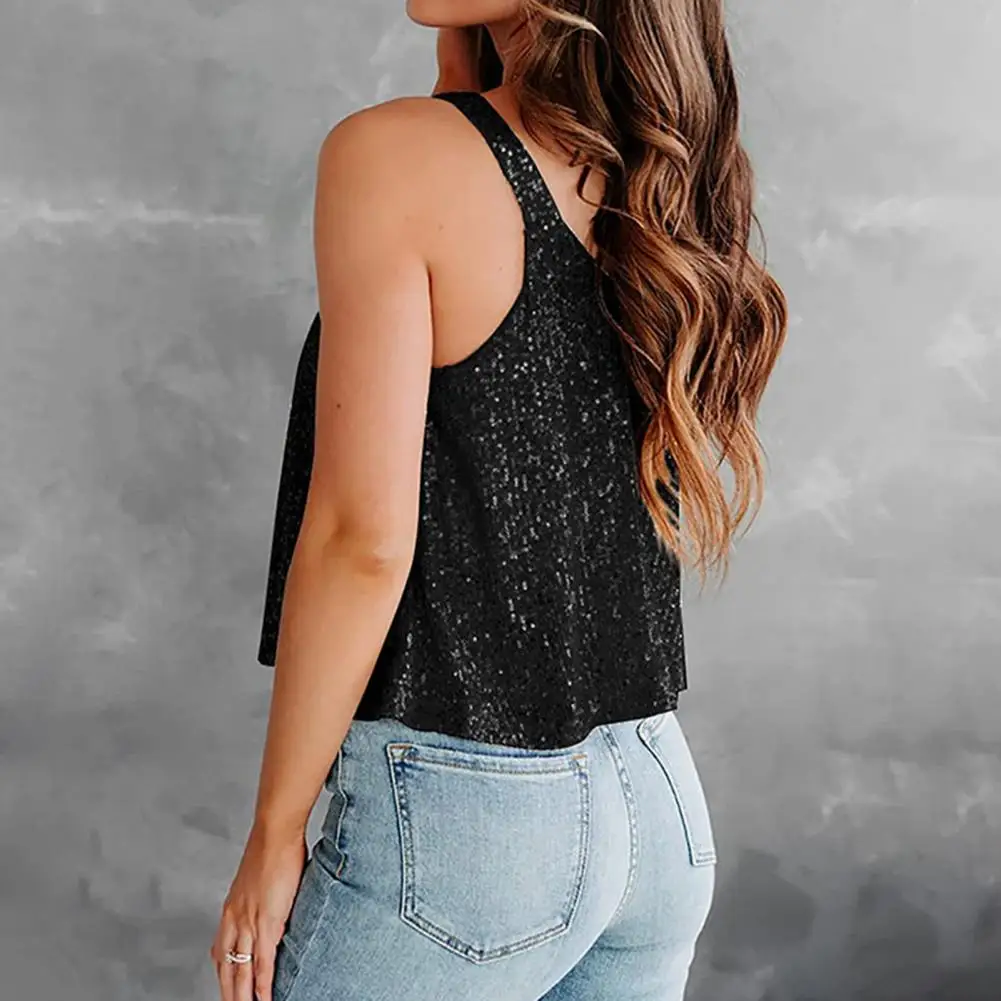 

Night Out Tops Women’s Sequin Party Top Loose Fit Sparkling Sling Vest Soft Stretchy Shimmering Evening Blouse Party Tops